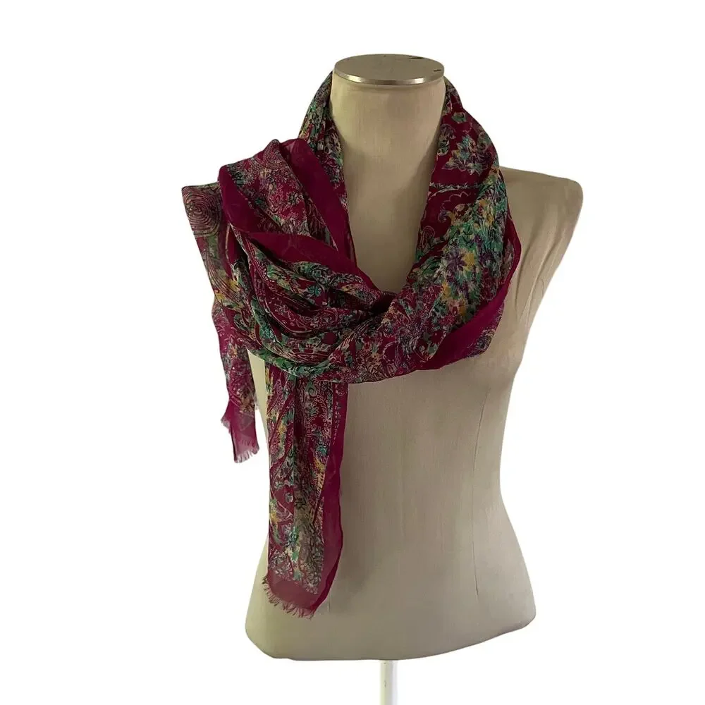 Etro Milan Pink Floral 100% Silk Rectangle Scarf Boho